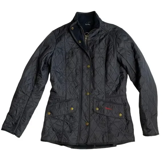 Barbour Cavalry Polarquilt Quilted Jacket Classic Snap & Zip Front Navy Size 8 - Picture 3 of 7